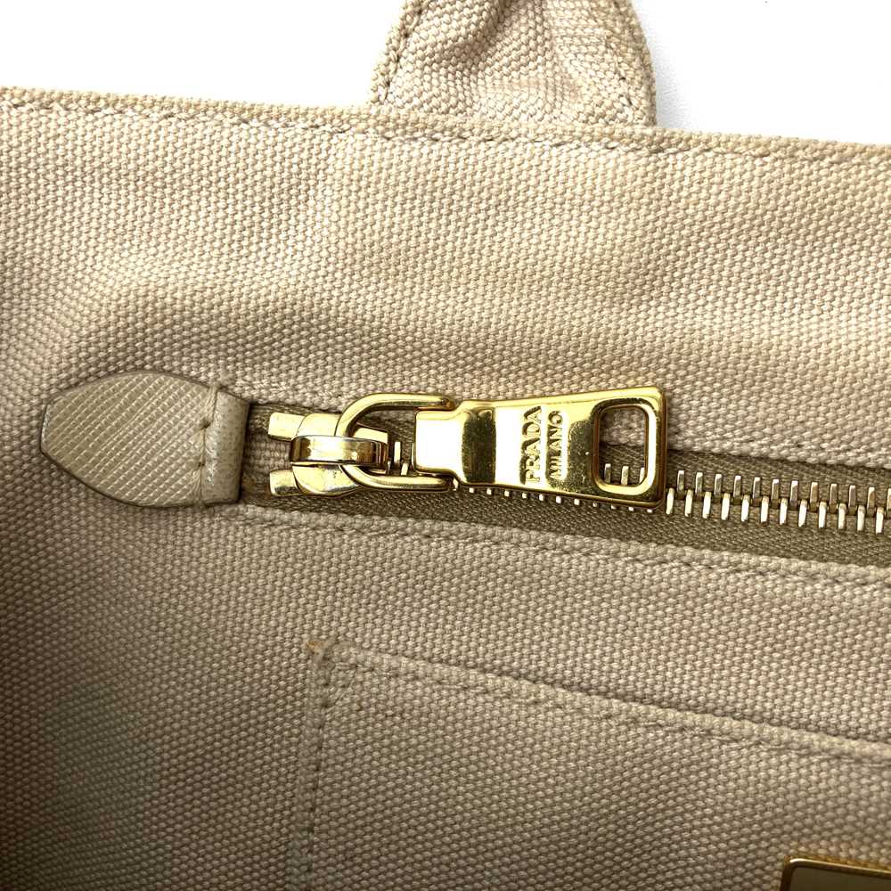 PRADA Prada Canapa Beaded Tote Bag Handbag Stud Canvas Beige Ivory Women's