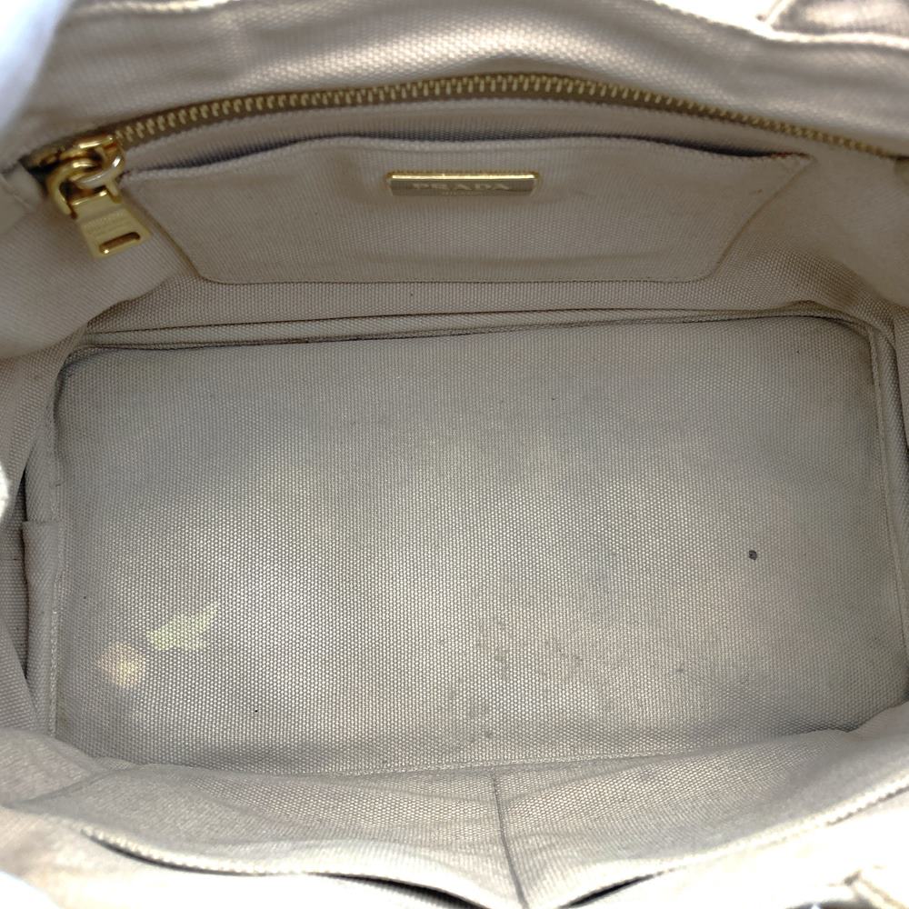 PRADA Prada Canapa Beaded Tote Bag Handbag Stud Canvas Beige Ivory Women's