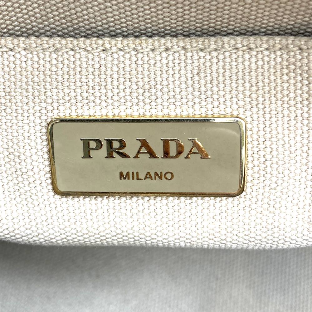 PRADA Prada Canapa Beaded Tote Bag Handbag Stud Canvas Beige Ivory Women's