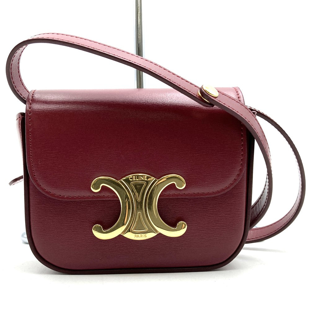 Excellent condition CELINE Mini Claude shoulder bag, mini shoulder bag, pochette, leather, red/burgundy, women's, used, gift.