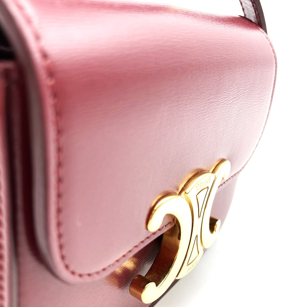 Excellent condition CELINE Mini Claude shoulder bag, mini shoulder bag, pochette, leather, red/burgundy, women's, used, gift.