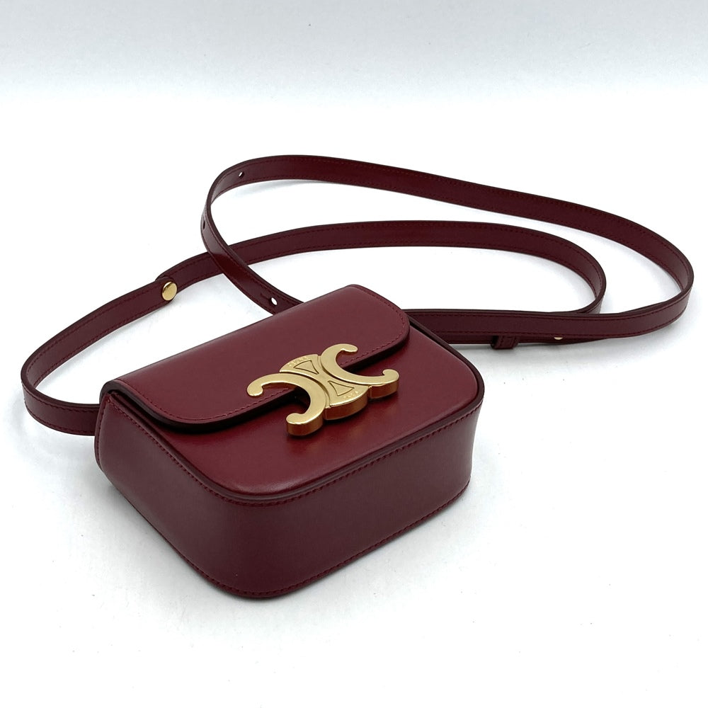 Excellent condition CELINE Mini Claude shoulder bag, mini shoulder bag, pochette, leather, red/burgundy, women's, used, gift.