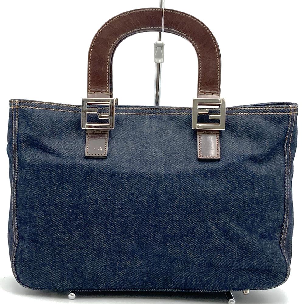 FENDI handbag tote bag denim leather navy women's men's fashion