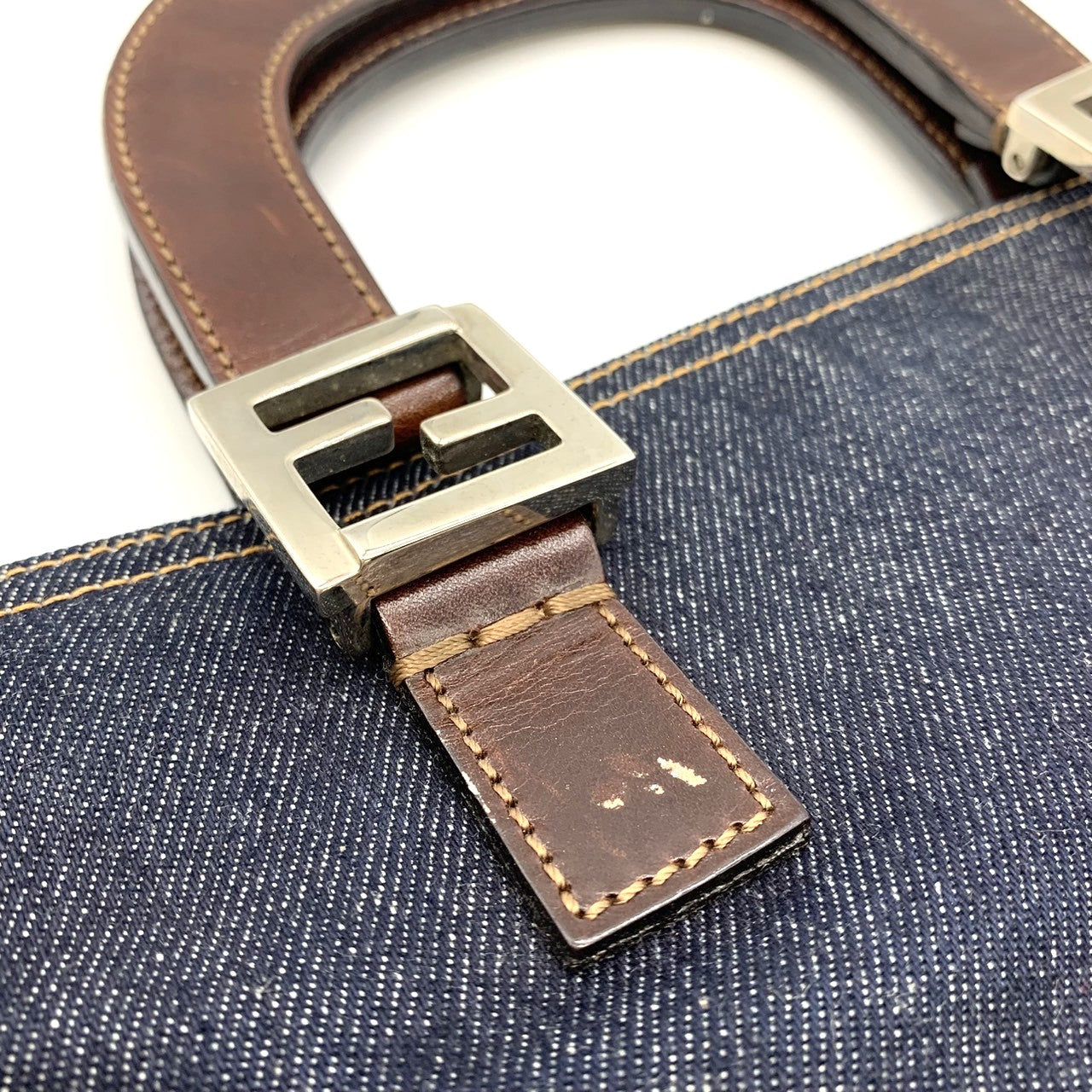 FENDI handbag tote bag denim leather navy women's men's fashion