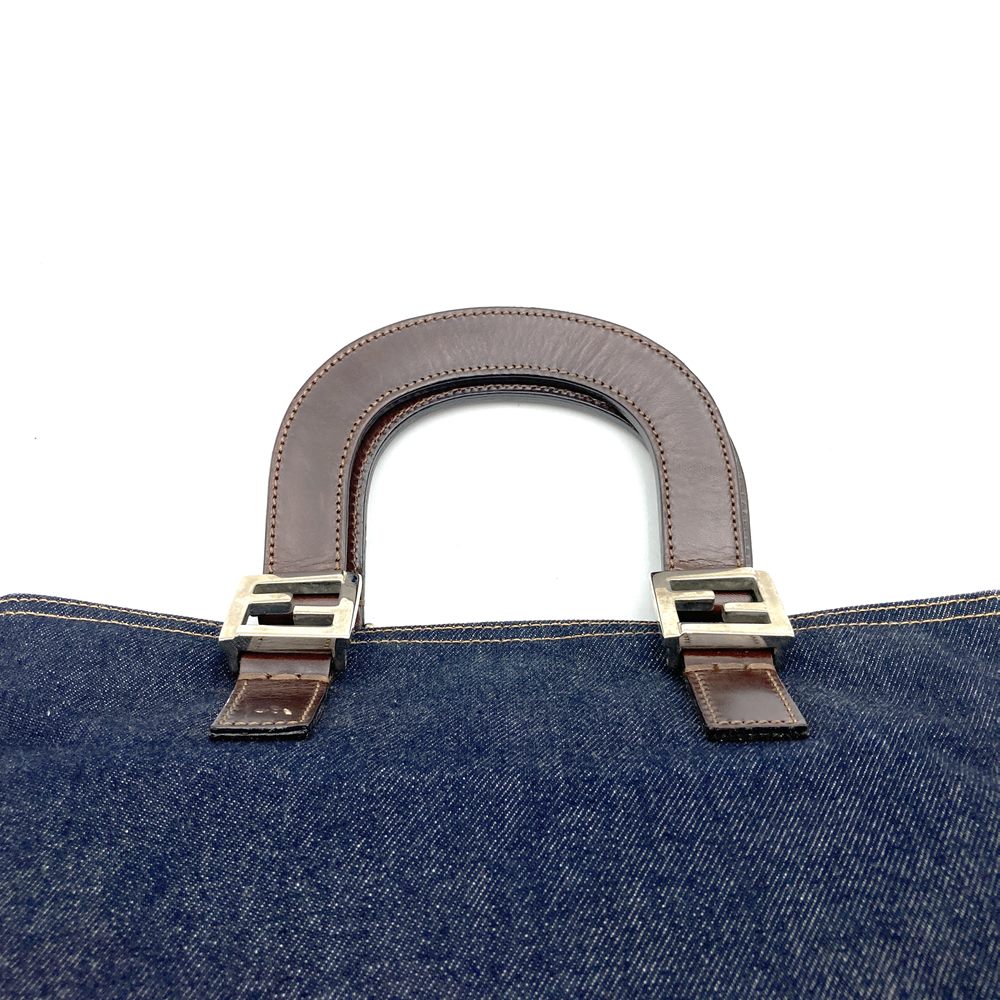 FENDI handbag tote bag denim leather navy women's men's fashion