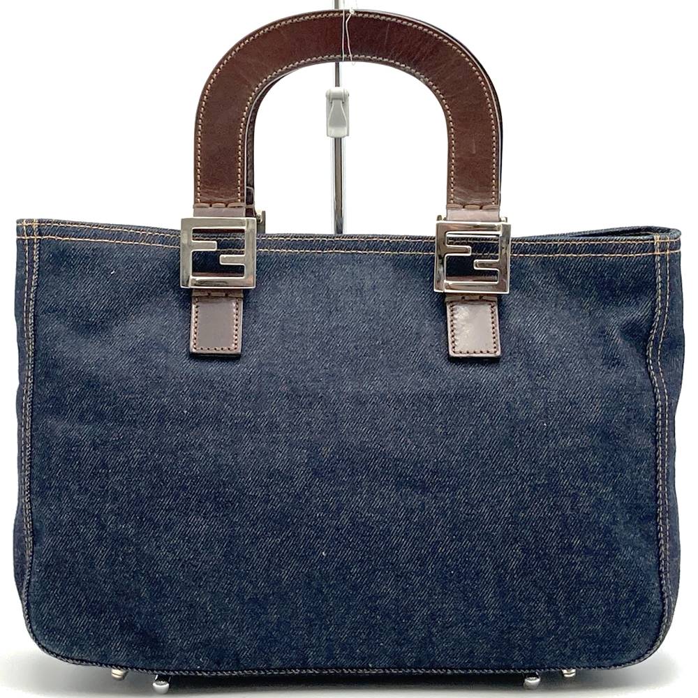 FENDI handbag tote bag denim leather navy women's men's fashion