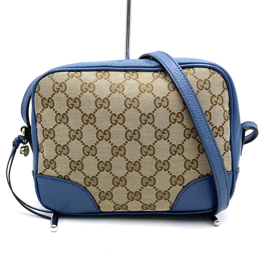 GUCCI 449413 Shoulder Bag GG Canvas/Leather Blue/Brown Women's