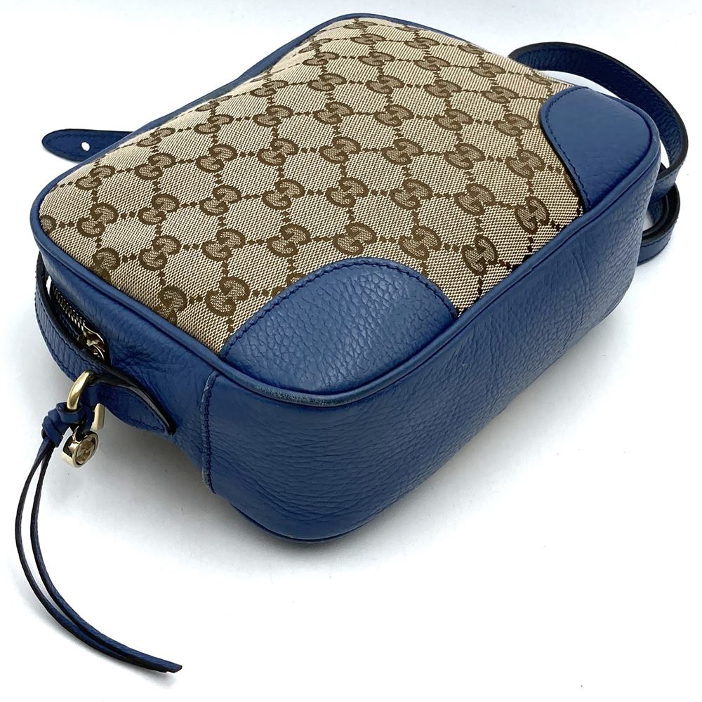 GUCCI 449413 Shoulder Bag GG Canvas/Leather Blue/Brown Women's