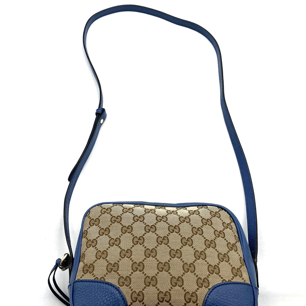 GUCCI 449413 Shoulder Bag GG Canvas/Leather Blue/Brown Women's