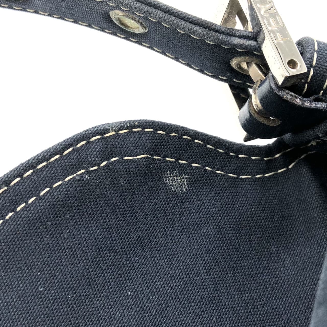 FENDI Mamma Bucket Marble Shoulder Bag Handbag Canvas Navy Denim Women's