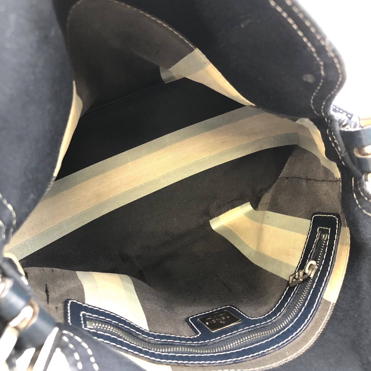 FENDI Mamma Bucket Marble Shoulder Bag Handbag Canvas Navy Denim Women's