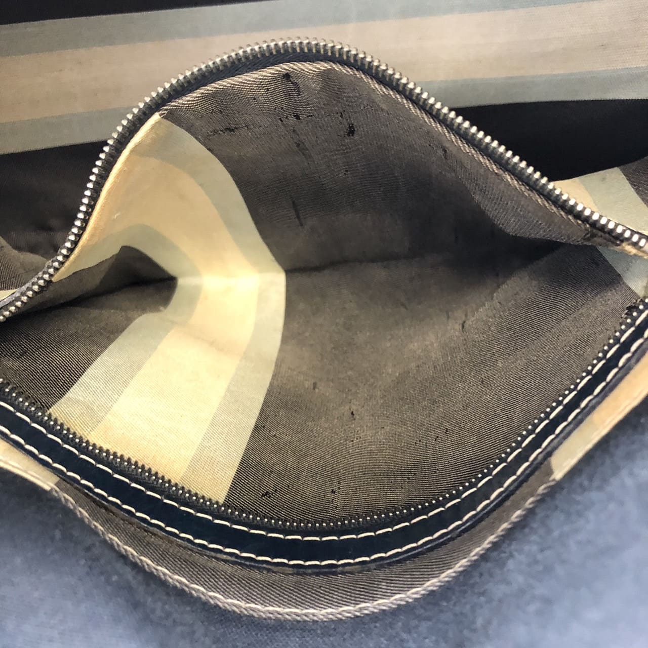 FENDI Mamma Bucket Marble Shoulder Bag Handbag Canvas Navy Denim Women's