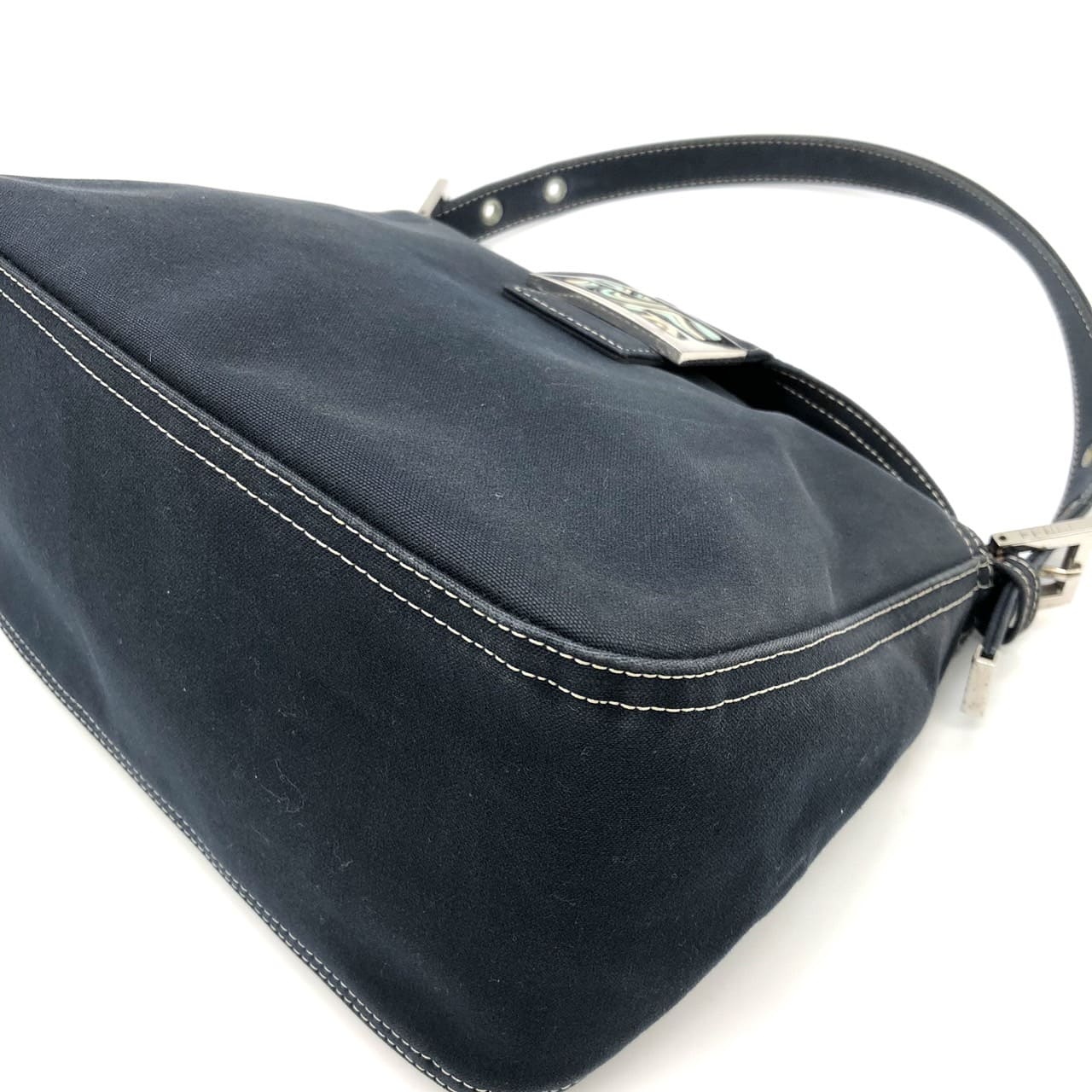 FENDI Mamma Bucket Marble Shoulder Bag Handbag Canvas Navy Denim Women's