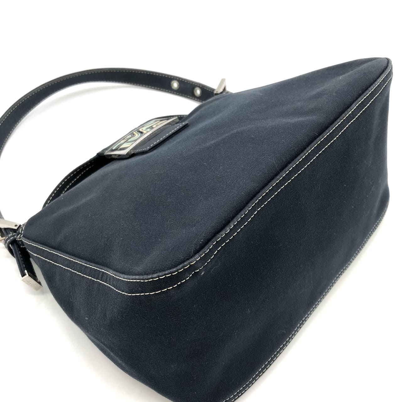 FENDI Mamma Bucket Marble Shoulder Bag Handbag Canvas Navy Denim Women's