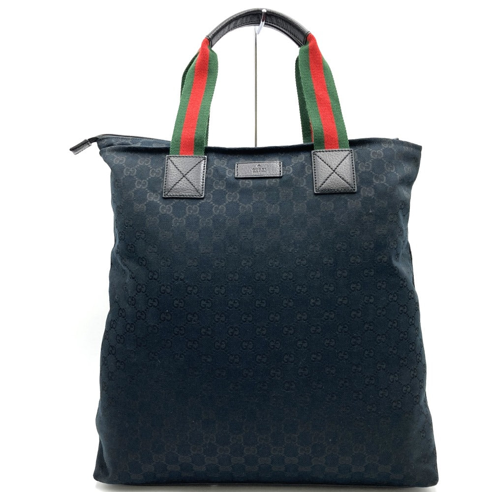 GUCCI 131233 ビッグトートバッグ、ハンドバッグ、シェリーライン、GGキャンバス、ブラック、メンズ＆レディース【中古品】