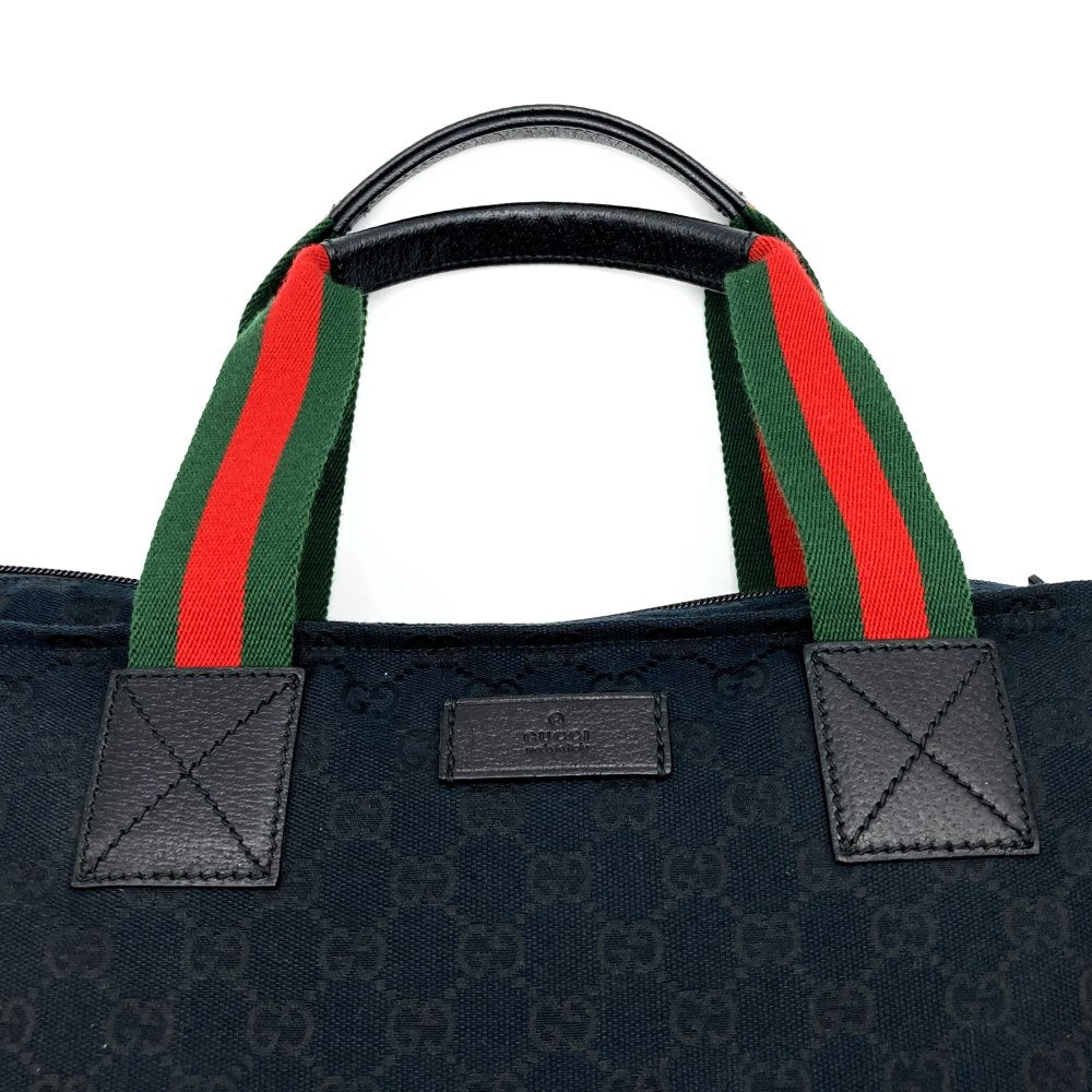 GUCCI 131233 ビッグトートバッグ、ハンドバッグ、シェリーライン、GGキャンバス、ブラック、メンズ＆レディース【中古品】