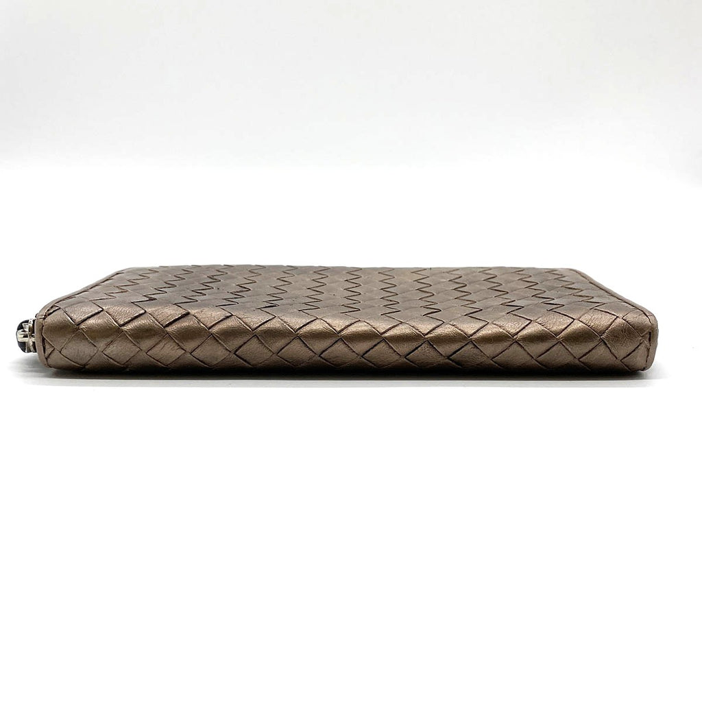 BOTTEGA VENETA Bottega Veneta Intrecciato Long Wallet, Round Zipper, Leather, Bronze, Brown, Gold, Women's Fashion