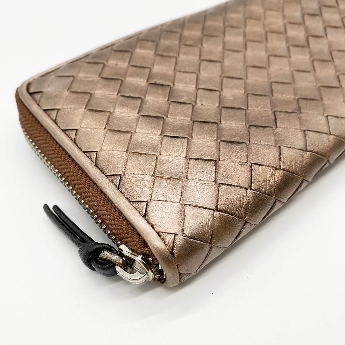 BOTTEGA VENETA Bottega Veneta Intrecciato Long Wallet, Round Zipper, Leather, Bronze, Brown, Gold, Women's Fashion