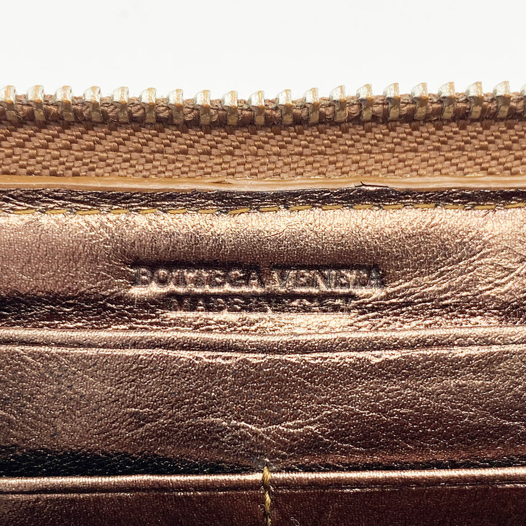 BOTTEGA VENETA Bottega Veneta Intrecciato Long Wallet, Round Zipper, Leather, Bronze, Brown, Gold, Women's Fashion