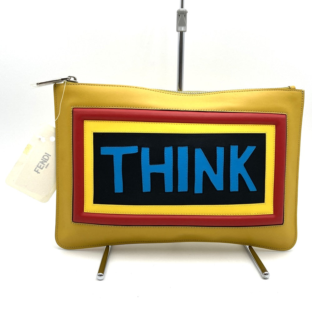 FENDI 7NO078 THINK Clutch Bag, Yellow, Women's and Men's Fashion