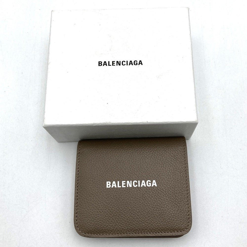 BALENCIAGA 594216 Bi-fold Wallet Compact Wallet Beige Greige Leather Women's Fashion Women's Men's PRE-OWNED