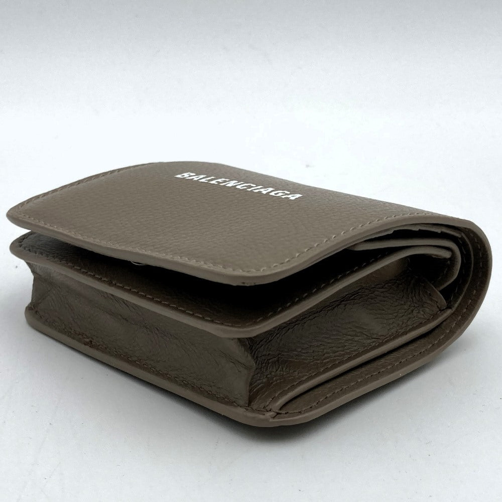 BALENCIAGA 594216 Bi-fold Wallet Compact Wallet Beige Greige Leather Women's Fashion Women's Men's USED