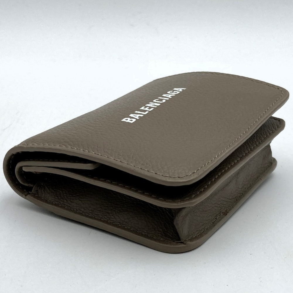 BALENCIAGA 594216 Bi-fold Wallet Compact Wallet Beige Greige Leather Women's Fashion Women's Men's PRE-OWNED