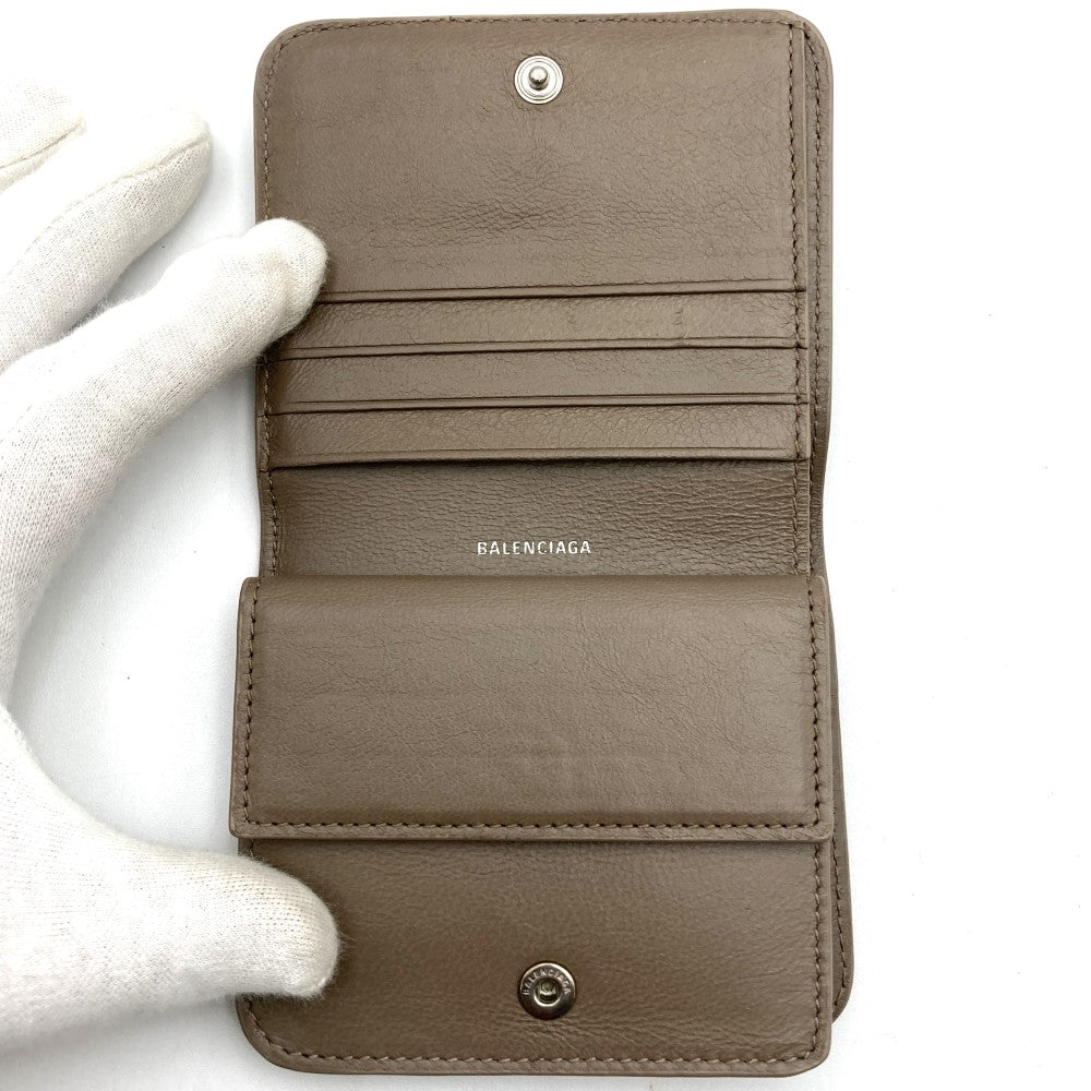 BALENCIAGA 594216 Bi-fold Wallet Compact Wallet Beige Greige Leather Women's Fashion Women's Men's USED