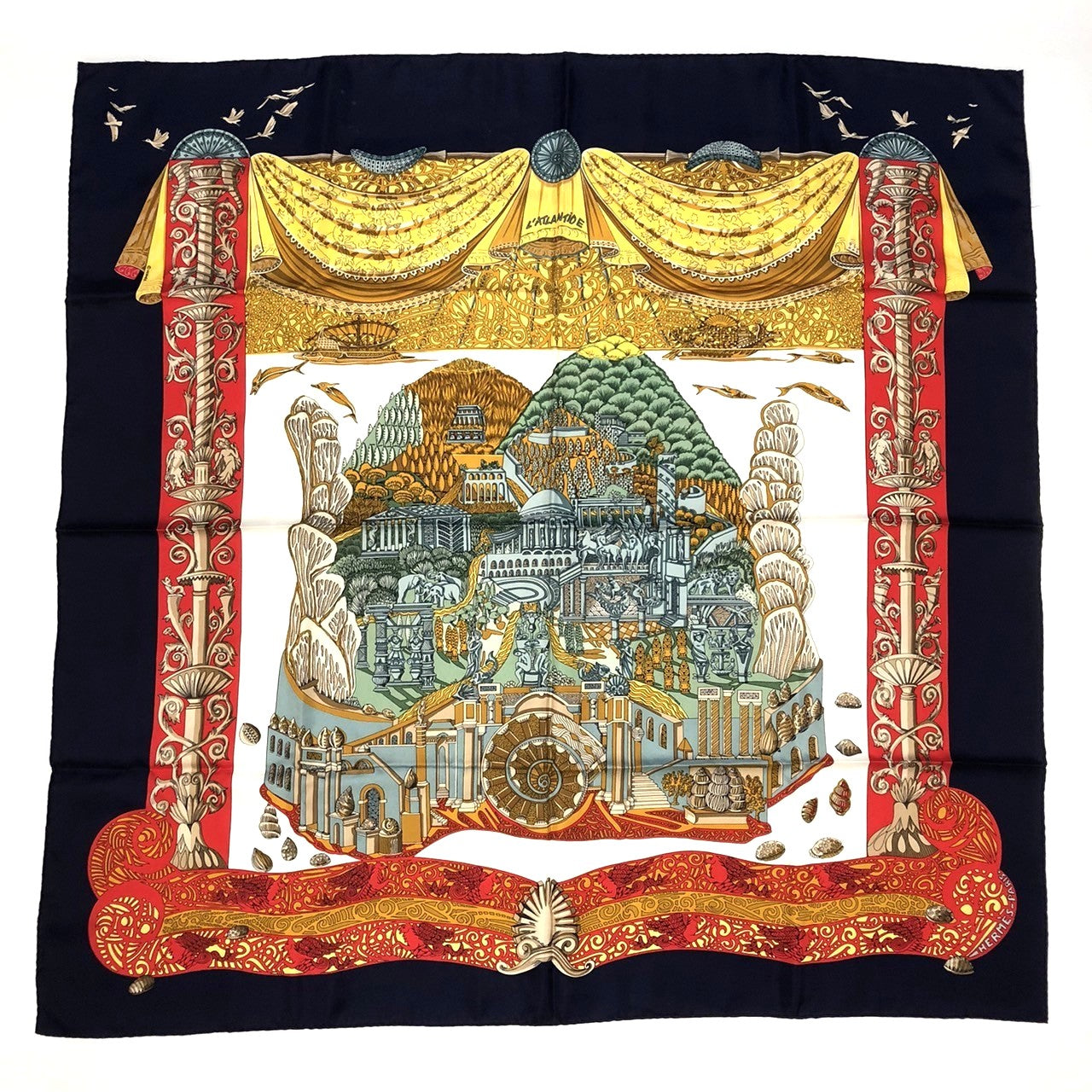 HERMES Carre 90 LATLANTIDE (Atlantis) Scarf, Silk, Navy, Women's PRE-OWNED