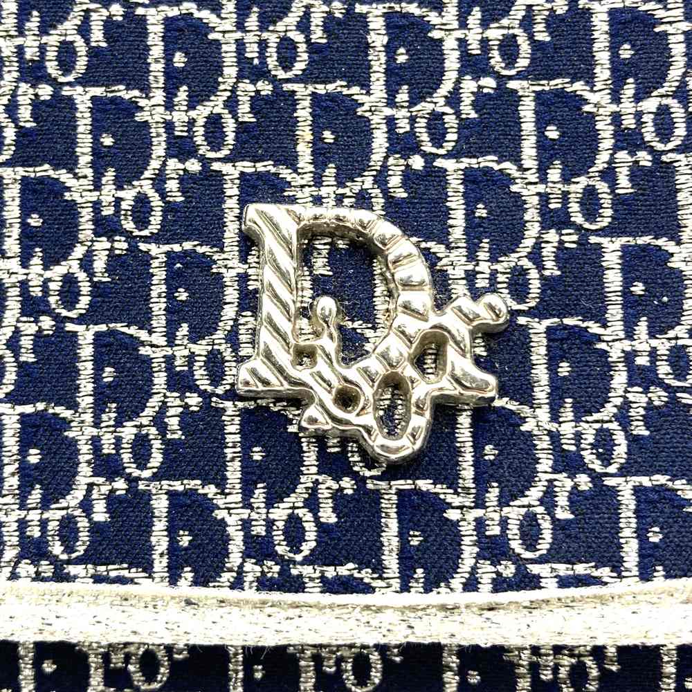 Christian Dior Chain Shoulder Bag, Lamé Canvas, Navy, Women's