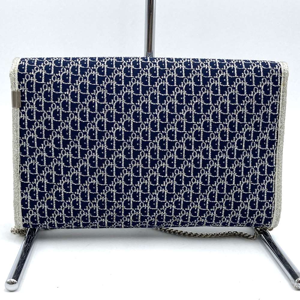 Christian Dior Chain Shoulder Bag, Lamé Canvas, Navy, Women's