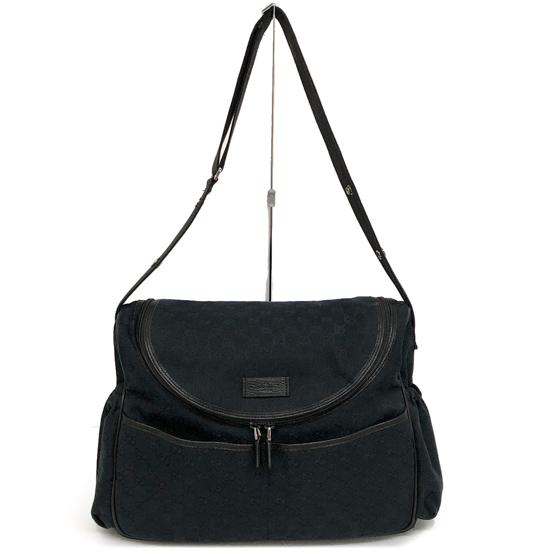 ◎Gucci 123326 GG Supreme Mother's Bag with Seat Canvas and Leather Black