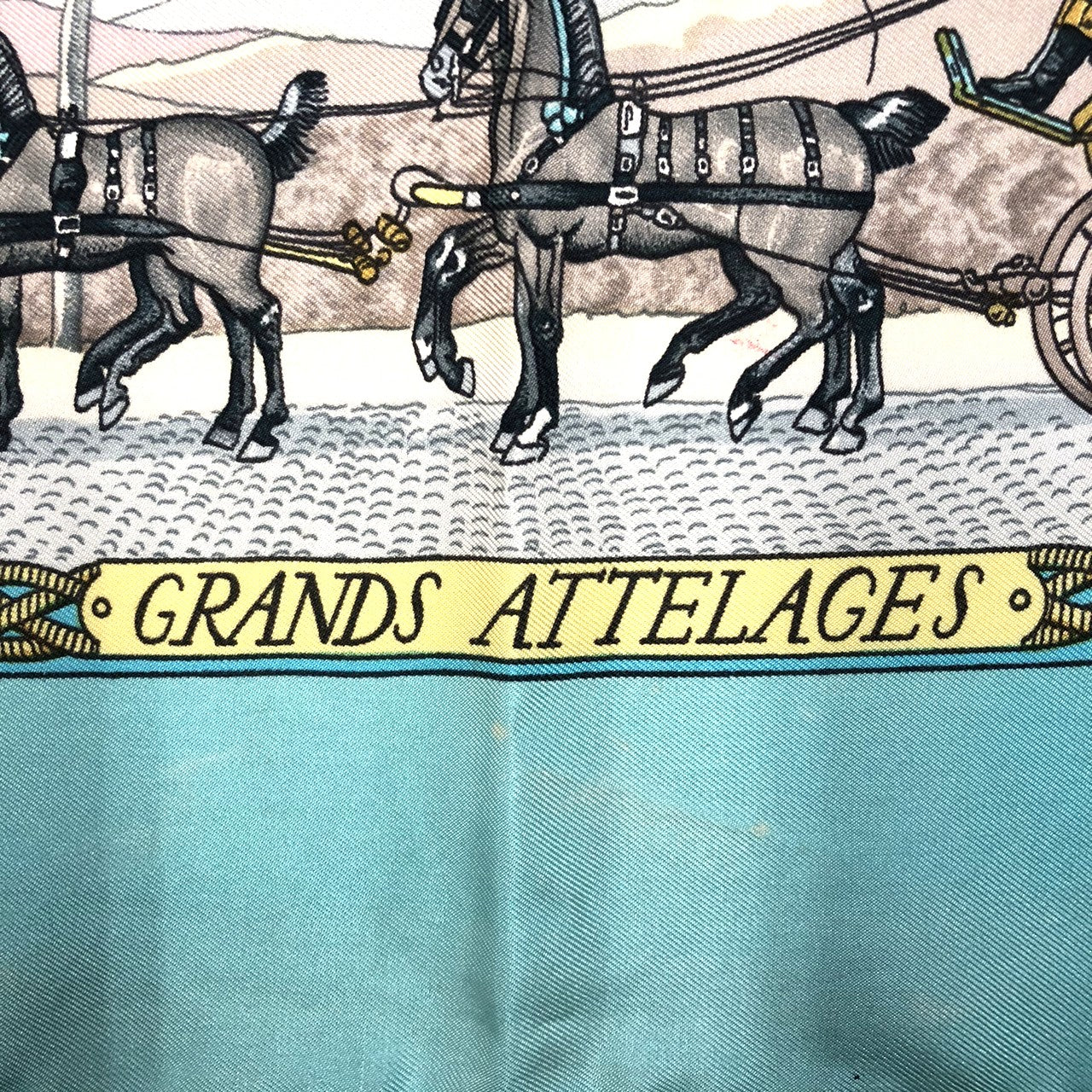 HERMES Carre 90 GRANDS ATTELAGES (Horses in Attire) Silk Scarf, Green, Women's PRE-OWNED