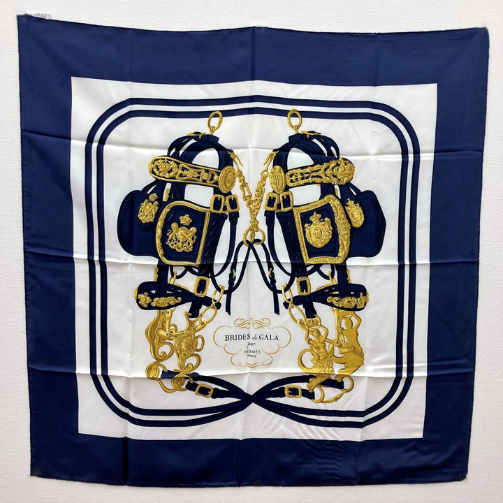 Hermes Scarf CARRES 90 brides de gala Navy White