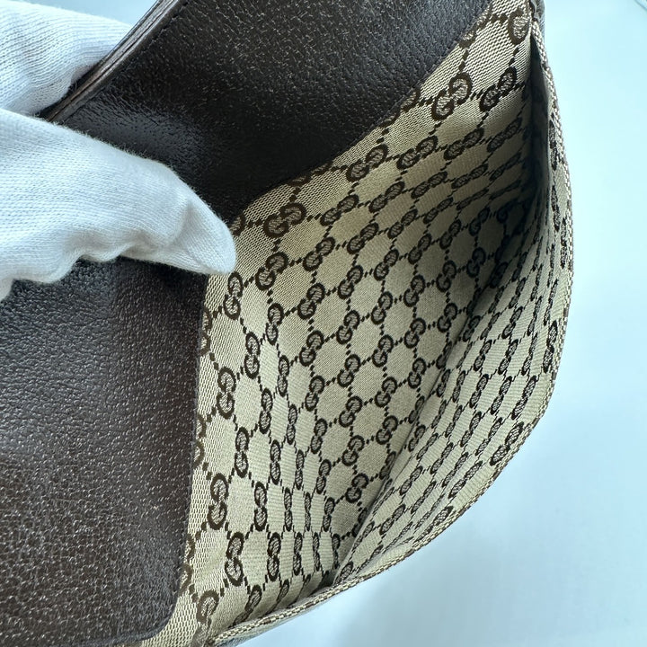 Gucci 27639 GG line diagonal shoulder bag canvas and leather brown brown thin