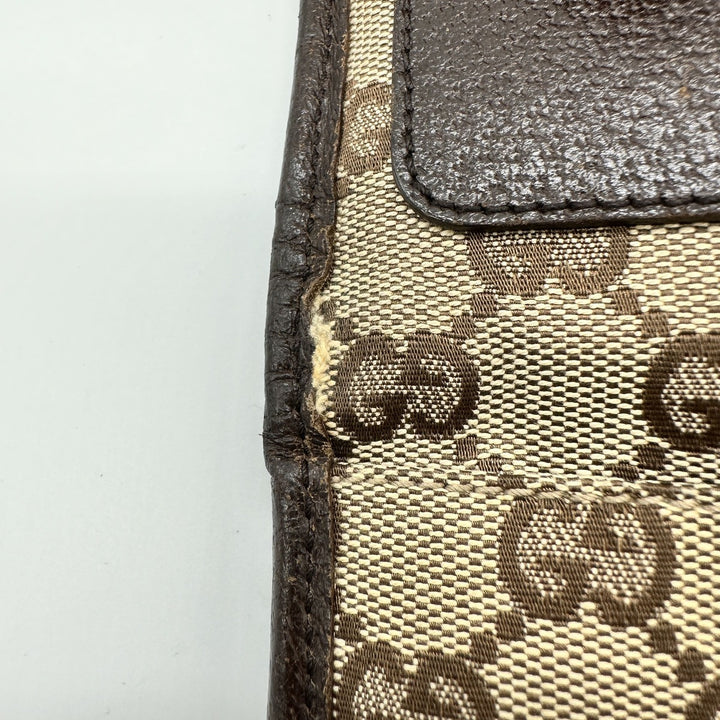 Gucci 27639 GG line diagonal shoulder bag canvas and leather brown brown thin