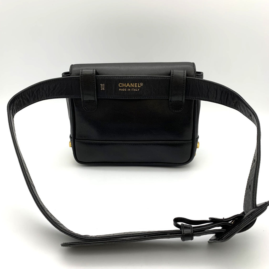 CHANEL Triple Coco Mark Leather Waist Bag, Black, Women's