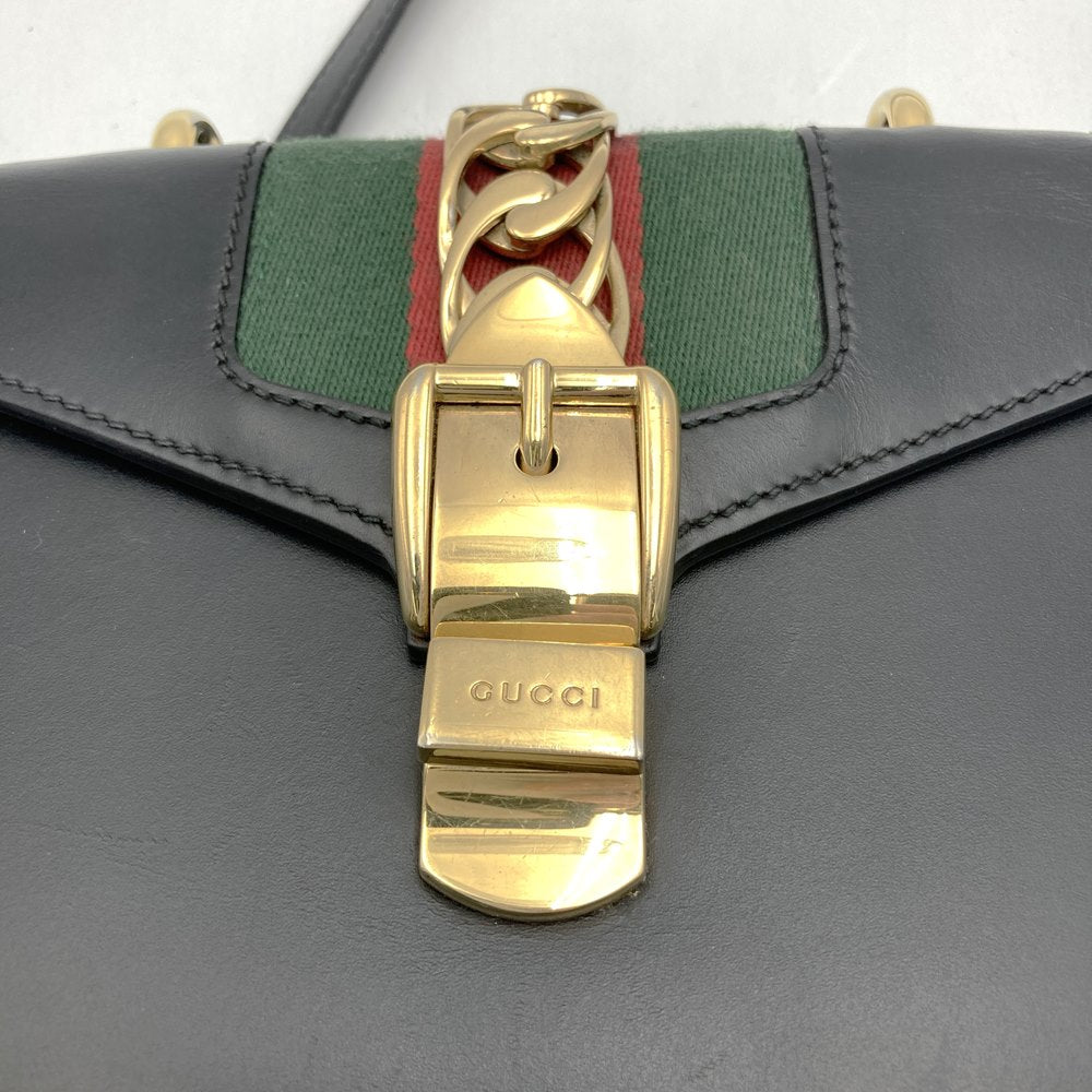 GUCCI 470270 シルヴィ ショルダーバッグ、シェリーラインチェーン、レザー、ブラック、レディース【中古品】