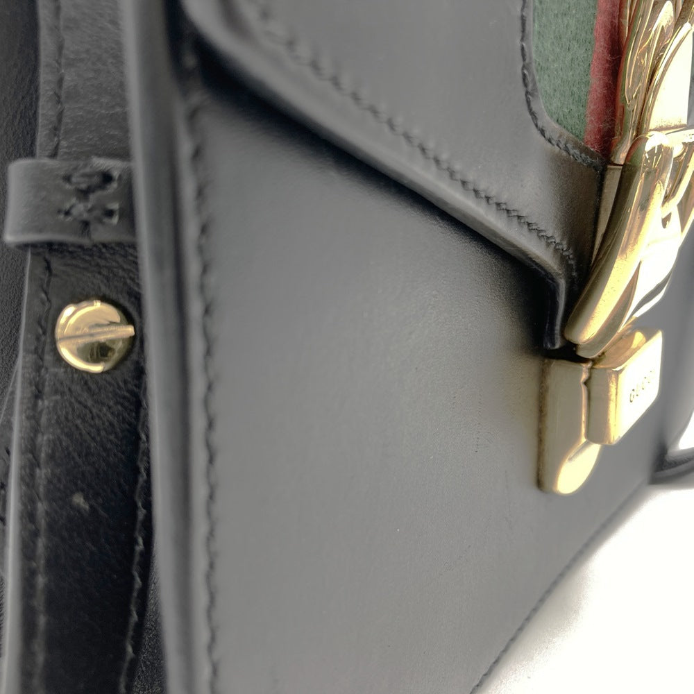 GUCCI 470270 シルヴィ ショルダーバッグ、シェリーラインチェーン、レザー、ブラック、レディース【中古品】