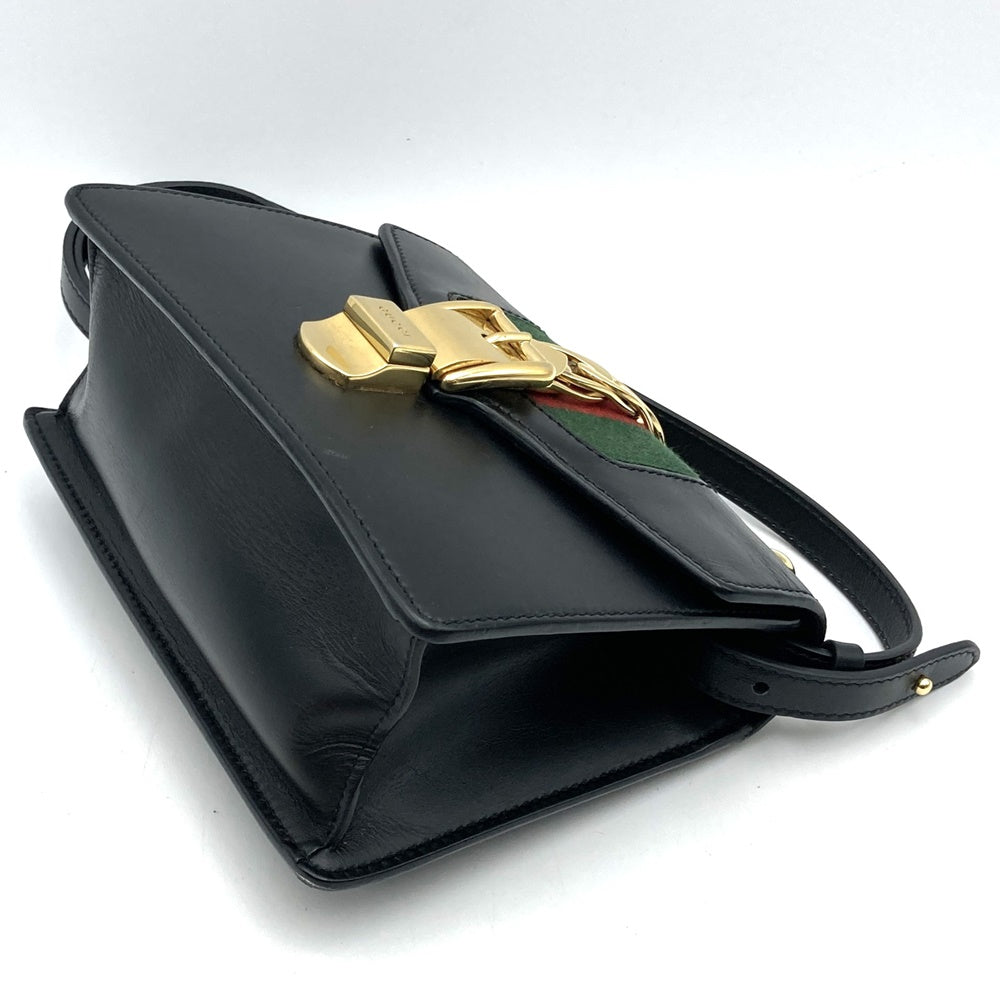 GUCCI 470270 シルヴィ ショルダーバッグ、シェリーラインチェーン、レザー、ブラック、レディース【中古品】