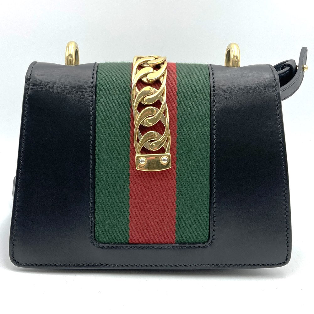 GUCCI 470270 シルヴィ ショルダーバッグ、シェリーラインチェーン、レザー、ブラック、レディース【中古品】