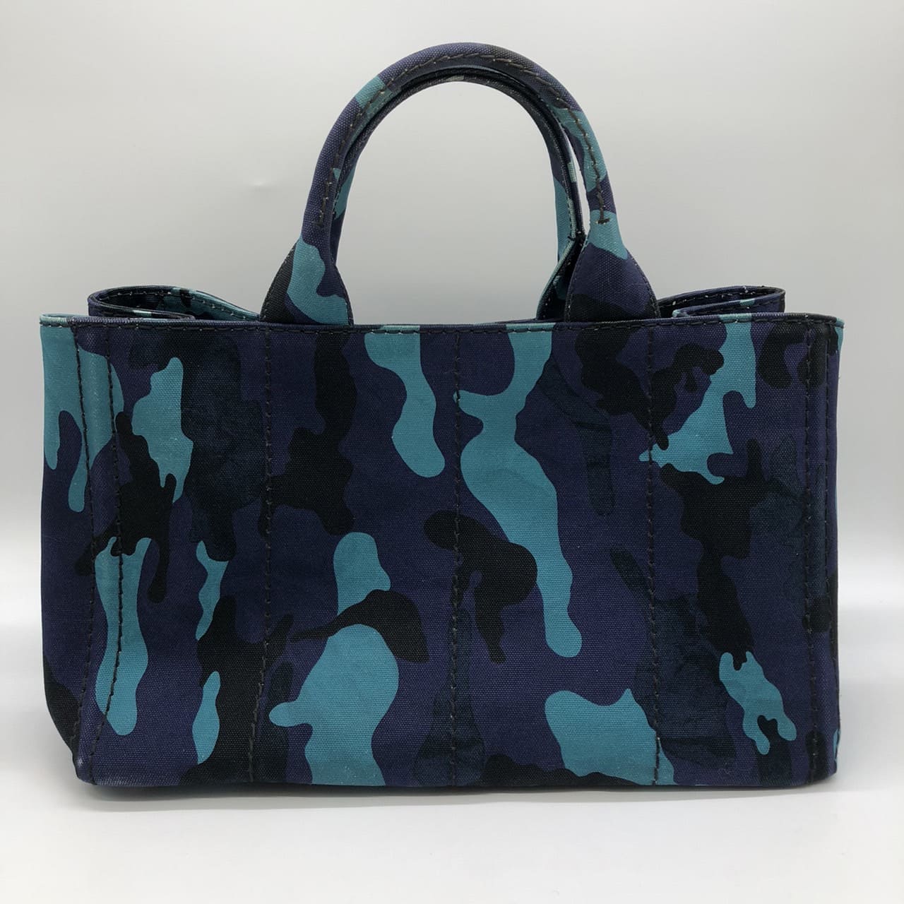 PRADA Canapa Tote Bag Handbag Camouflage Canvas Blue Women's Men's PRE-OWNED