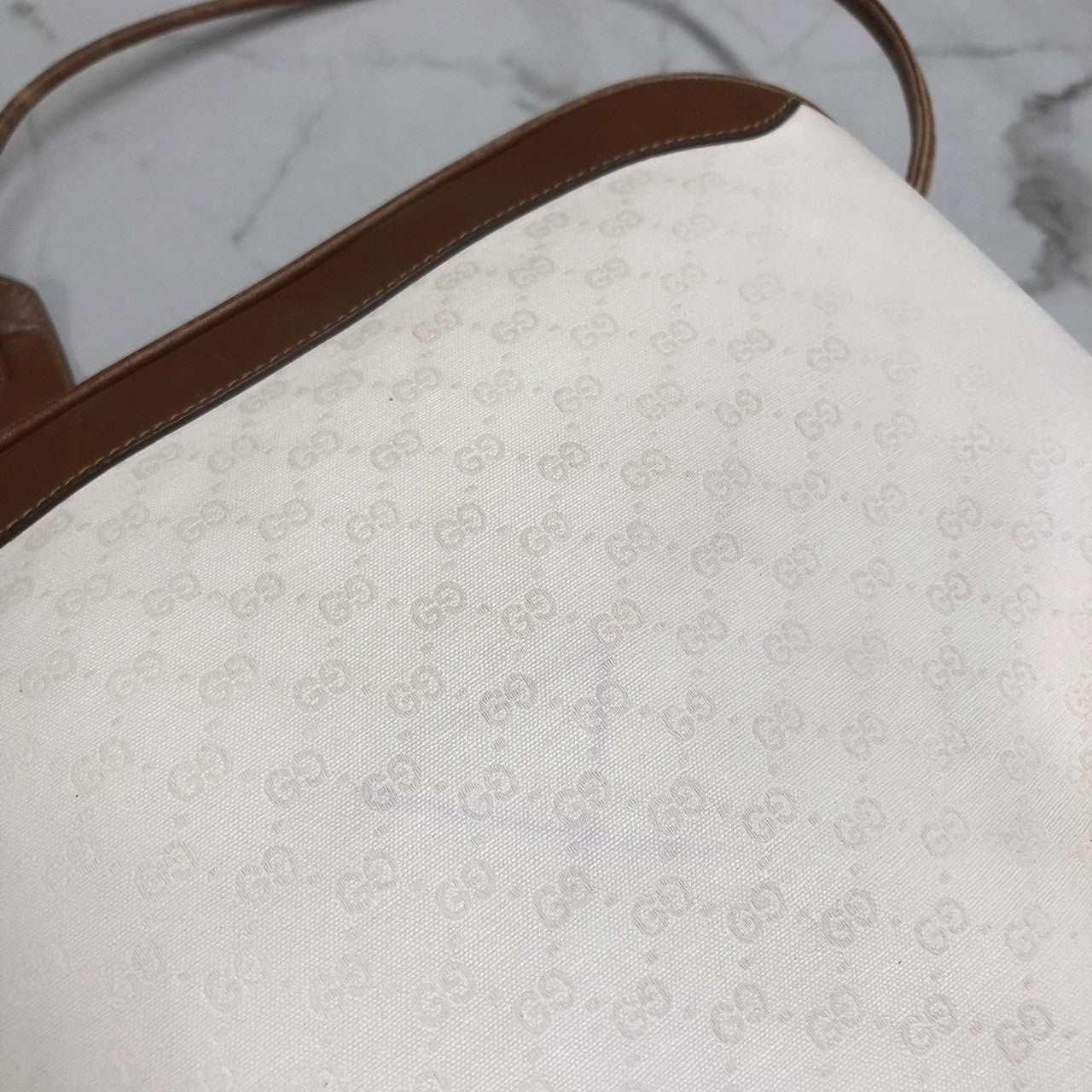 GUCCI Old Gucci 0001 104 0558 Shoulder Bag White Brown Micro GG PVC x Leather Brand Women's (Slightly Imperfect)