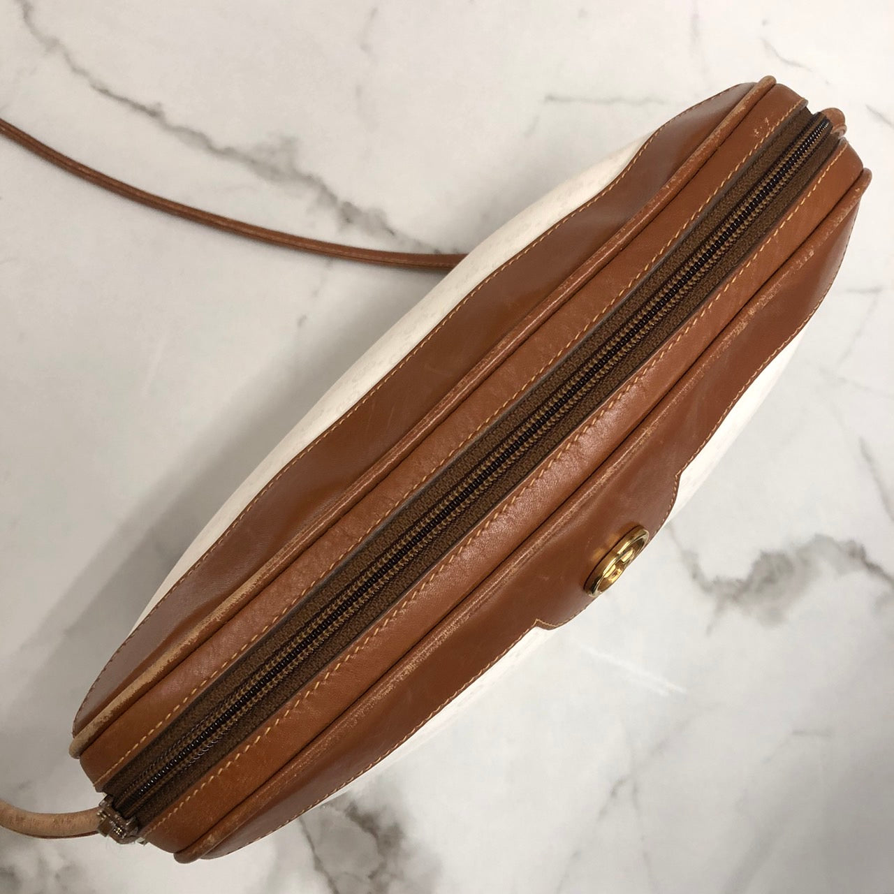 GUCCI Old Gucci 0001 104 0558 Shoulder Bag White Brown Micro GG PVC x Leather Brand Women's (Slightly Imperfect)