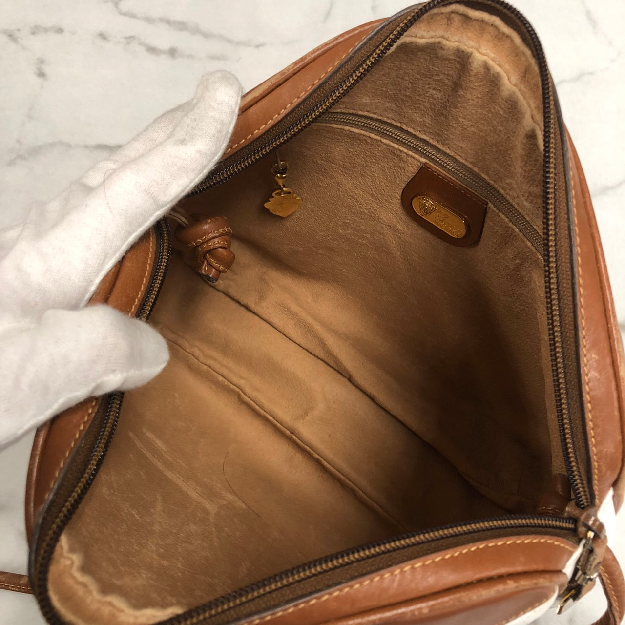 GUCCI Old Gucci 0001 104 0558 Shoulder Bag White Brown Micro GG PVC x Leather Brand Women's (Slightly Imperfect)