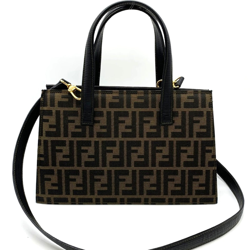 FENDI Zucca Handbag/Shoulder Bag, 2-way, Nylon and Leather, Brown, Women's PRE-OWNED