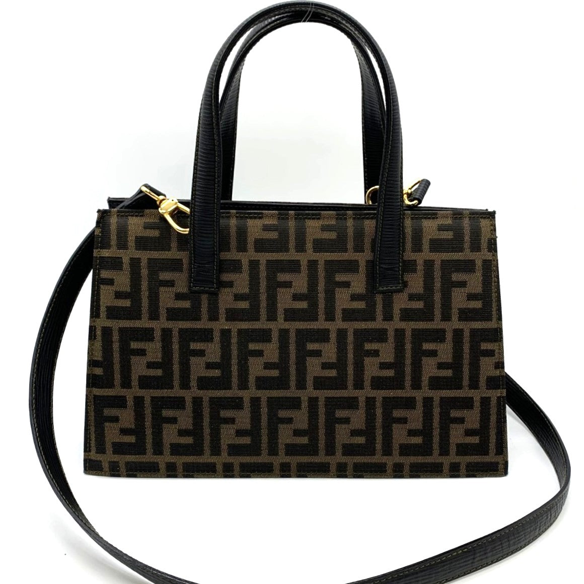 FENDI Zucca Handbag/Shoulder Bag, 2-way, Nylon and Leather, Brown, Women's PRE-OWNED