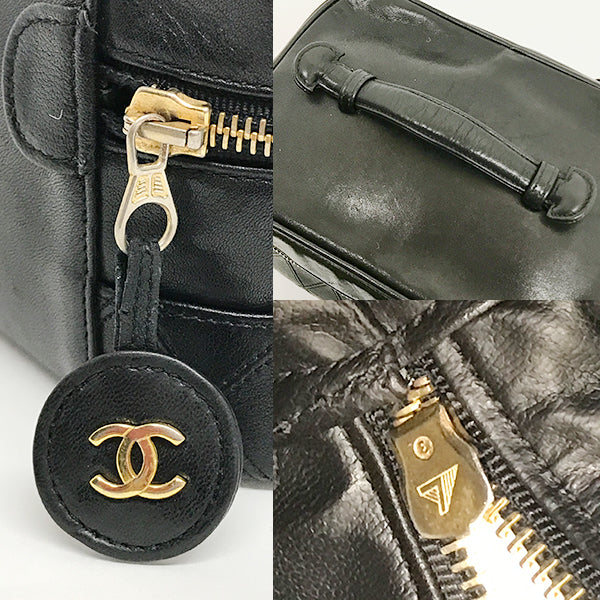 Chanel Bicolore vanity bag gold hardware A01618 Black lambskin cosmetic pouch