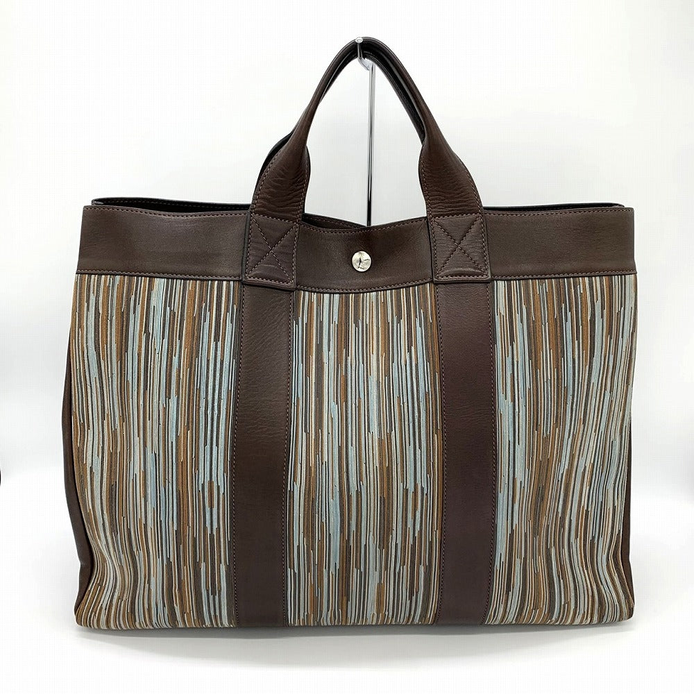 HERMES Hermès Four Tou MM Vibrato Tote Bag, □E Stamp, Business, A4 Size, Leather, Brown, Blue, Men's/Women's Fashion PRE-OWNED