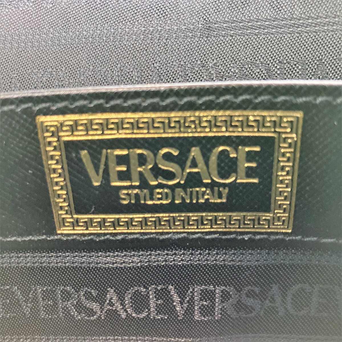 Beautiful VERSACE Vanity Bag, Makeup Case, Cosmetics, Black Leather with Gold Charm, Women's Fashion Accessory